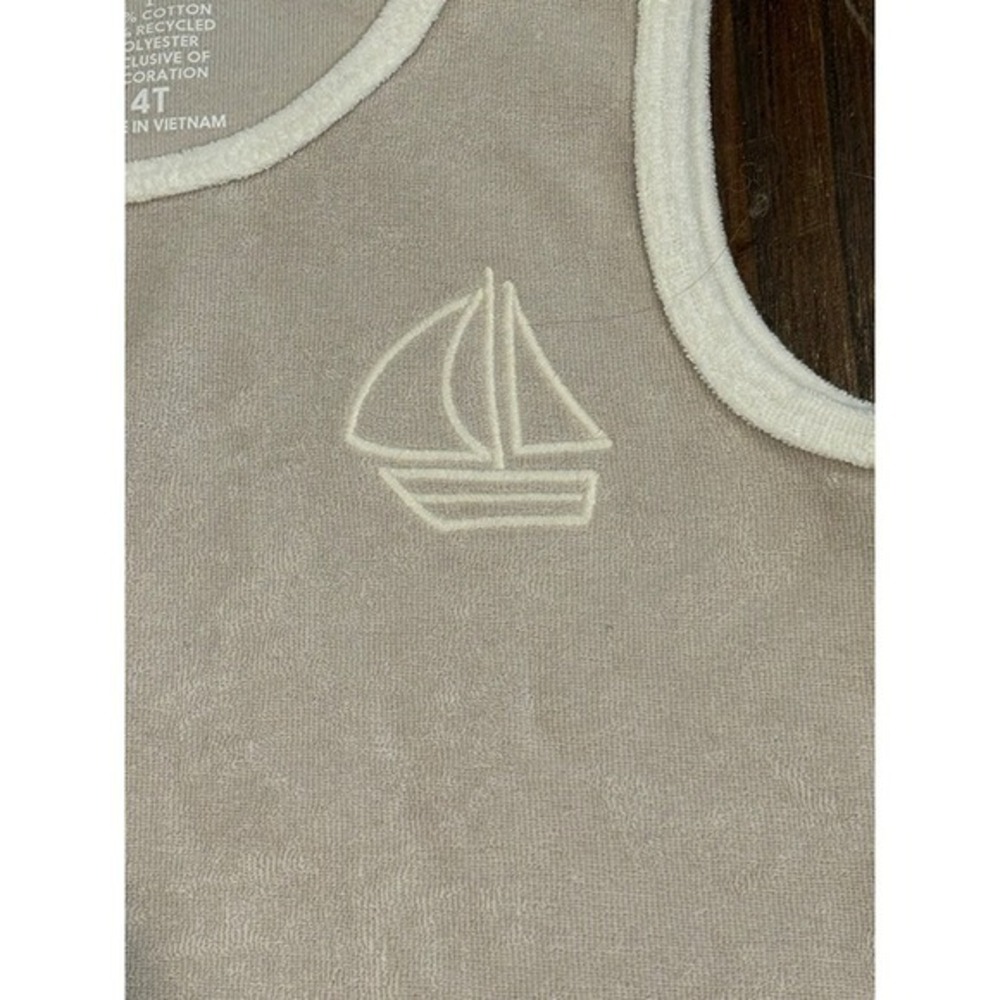 Easy-Peasy Recycled Polyester Kids Loop Terry Tank Top Sailboat Design Size 4T
